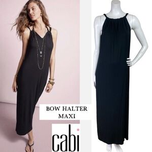 CAbi 5383 Black Bow Halter Maxi Dress A-Line Jersey Relax Fit Size Medium